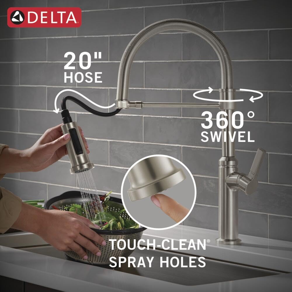 Delta Rhett Pro Style Commercial Kitchen Faucet with Pull Down Sprayer – 18829-SS-DST