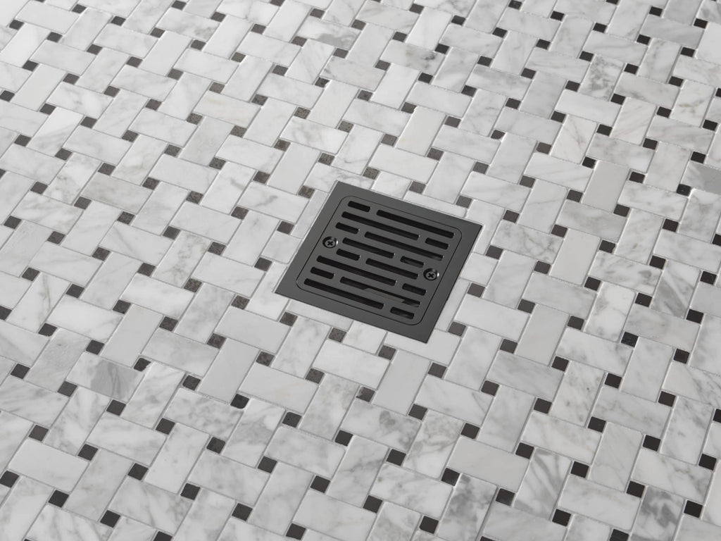 Delta 4-In Tile-In Square Shower Drain — Matte Black, Adjustable, Limited Lifetime Warranty