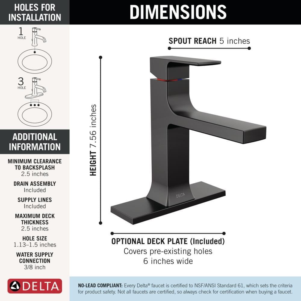 Delta Velum Matte Black 1-Hole Bathroom Faucet | Diamond Seal Tech & WaterSense