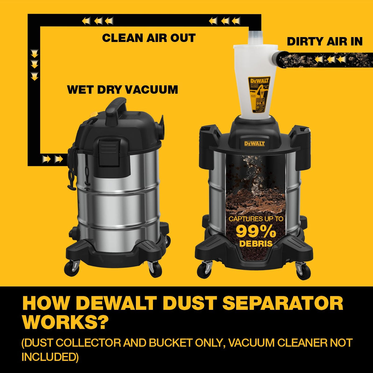 DEWALT Dust Separator DXVCS003 — 10-Gallon Stainless Tank, 99.5% Cyclone Dust Collector