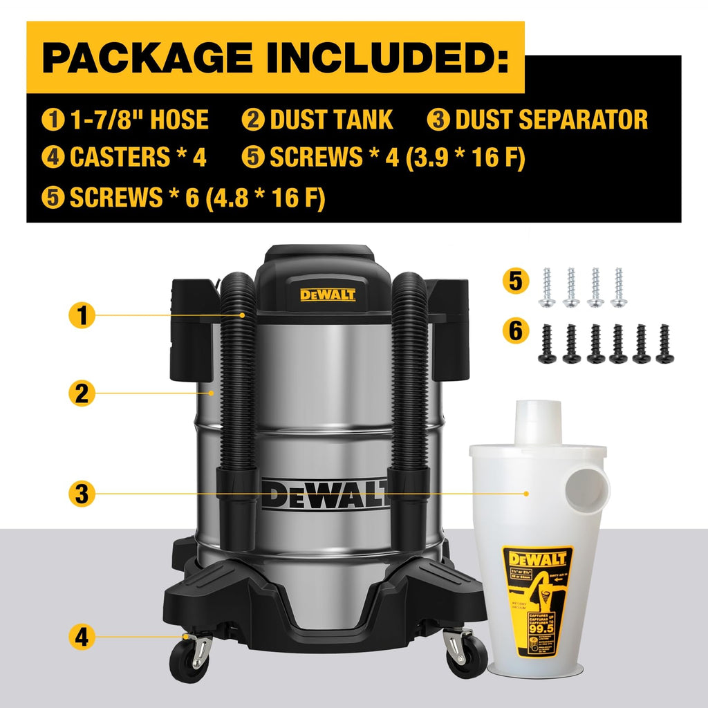 DEWALT Dust Separator DXVCS003 — 10-Gallon Stainless Tank, 99.5% Cyclone Dust Collector