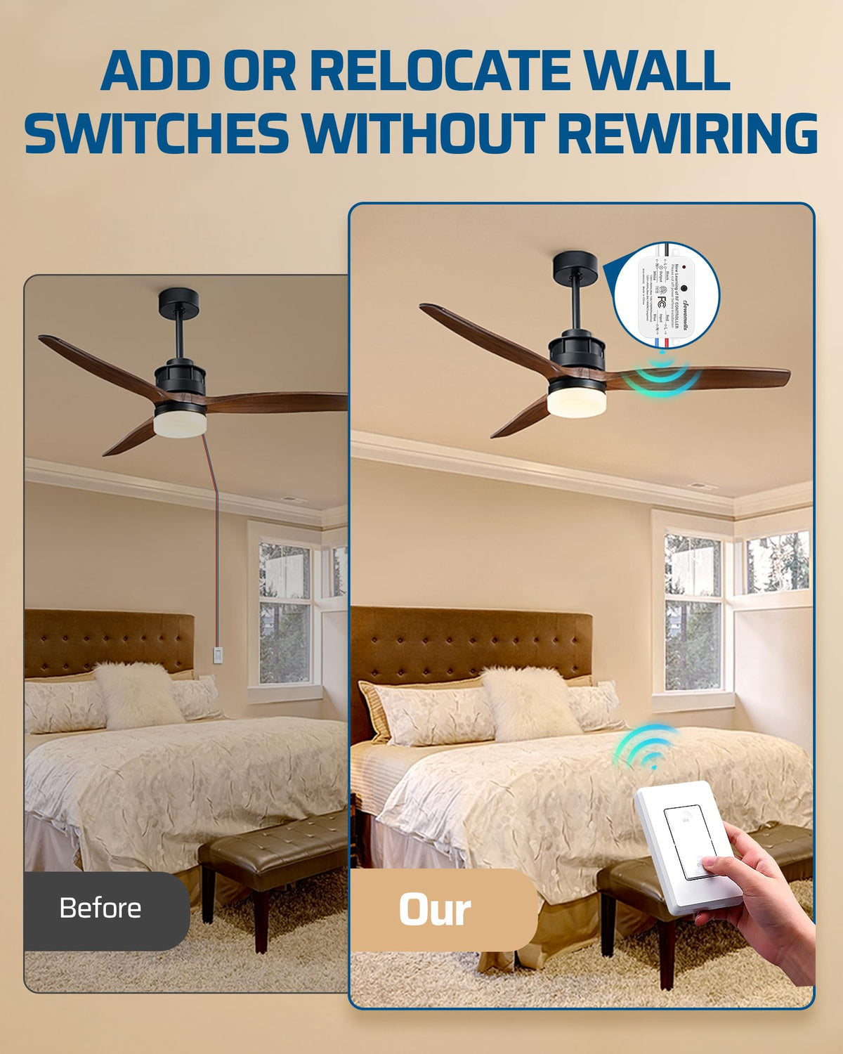 DEWENWILS Wireless Light Switch & Receiver Kit – No In-Wall Wiring, 100 ft RF Range, Programmable