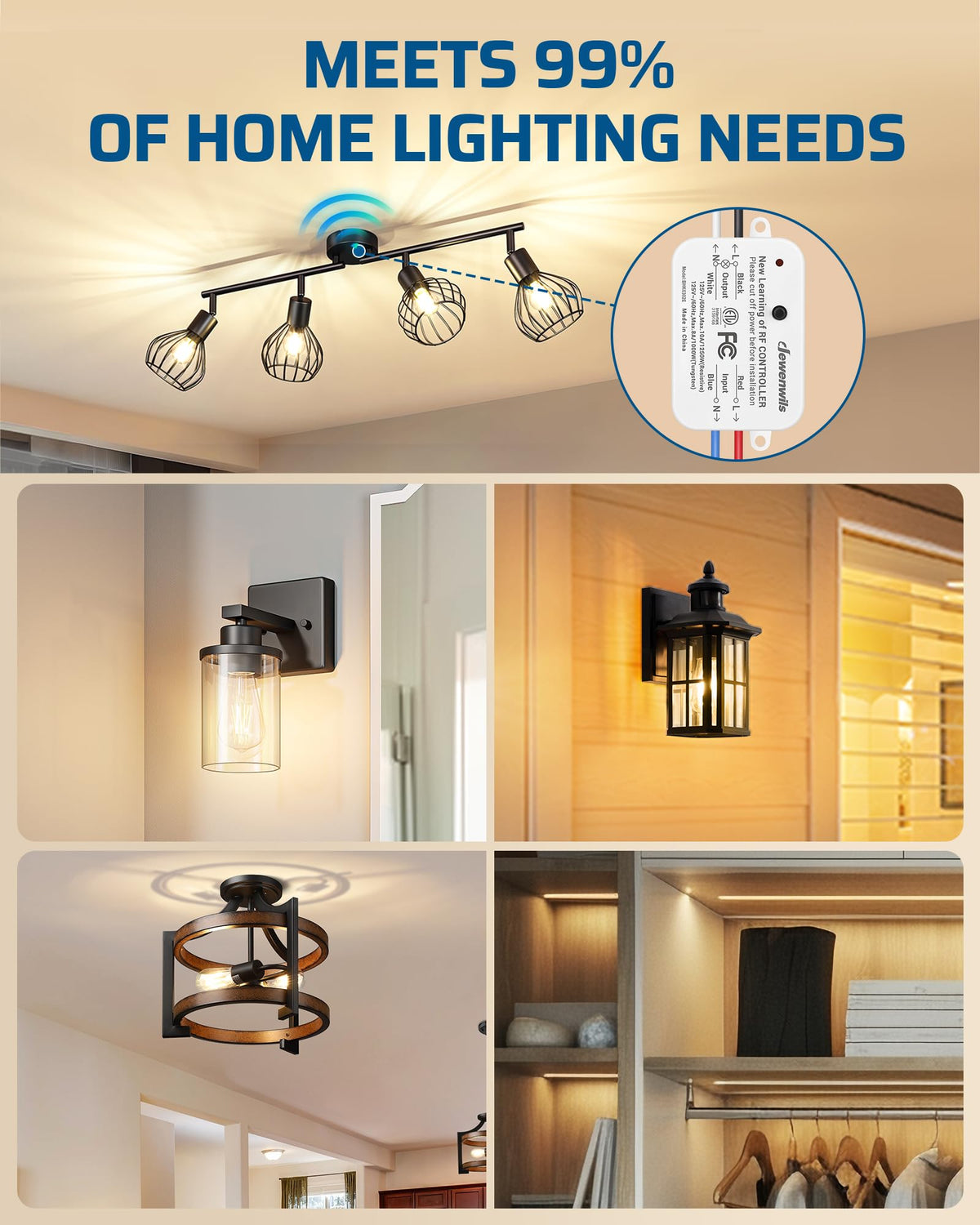 DEWENWILS Wireless Light Switch & Receiver Kit – No In-Wall Wiring, 100 ft RF Range, Programmable