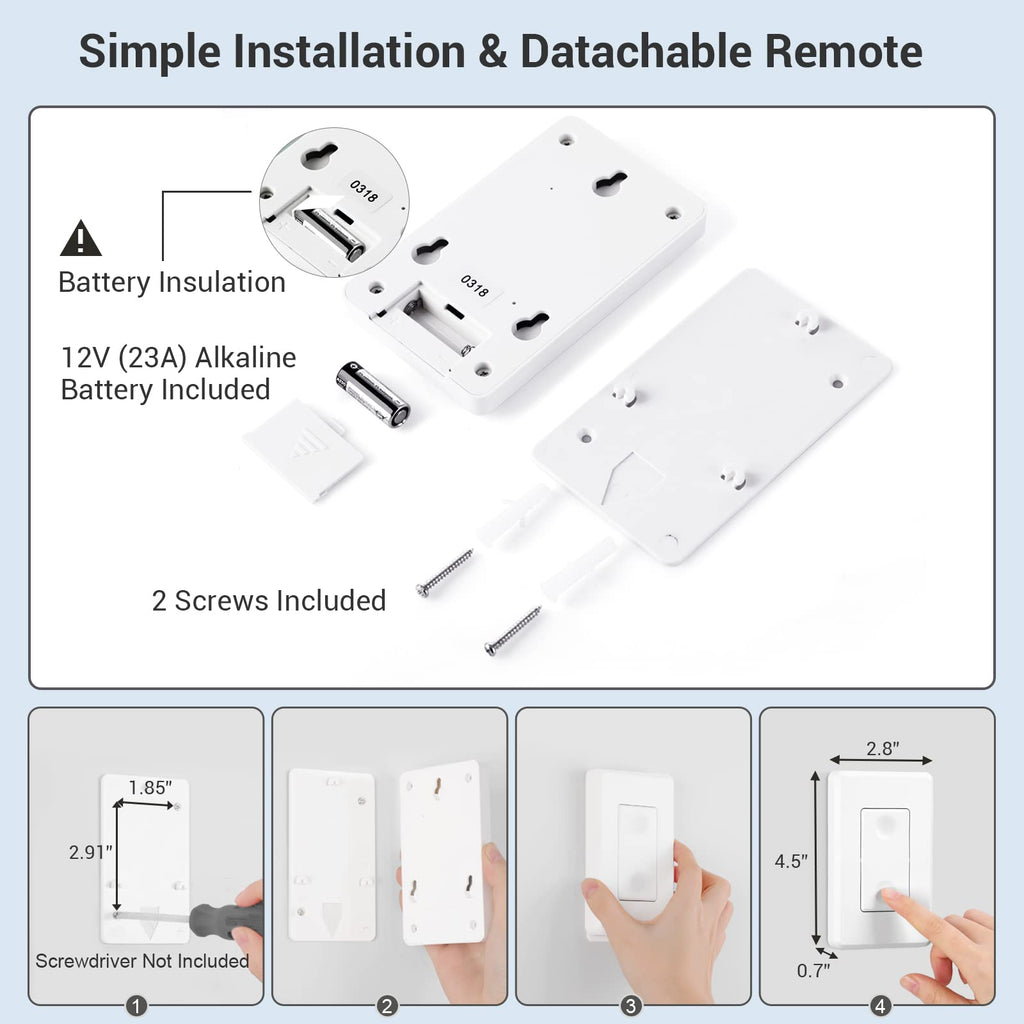 DEWENWILS Wireless Light Switch & Receiver Kit – No In-Wall Wiring, 100 ft RF Range, Programmable