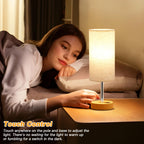 Dicoool Touch Bedside Lamp with USB — 3-Way Dimmable Wood Desk Nightstand Lamp, 14in