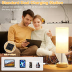 Dicoool Touch Bedside Lamp with USB — 3-Way Dimmable Wood Desk Nightstand Lamp, 14in