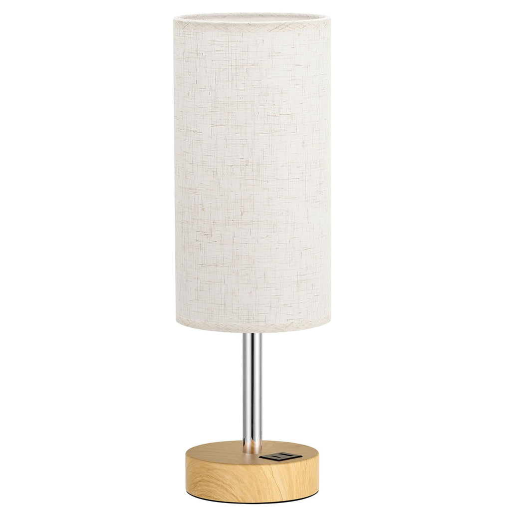 Dicoool Touch Bedside Lamp with USB — 3-Way Dimmable Wood Desk Nightstand Lamp, 14in