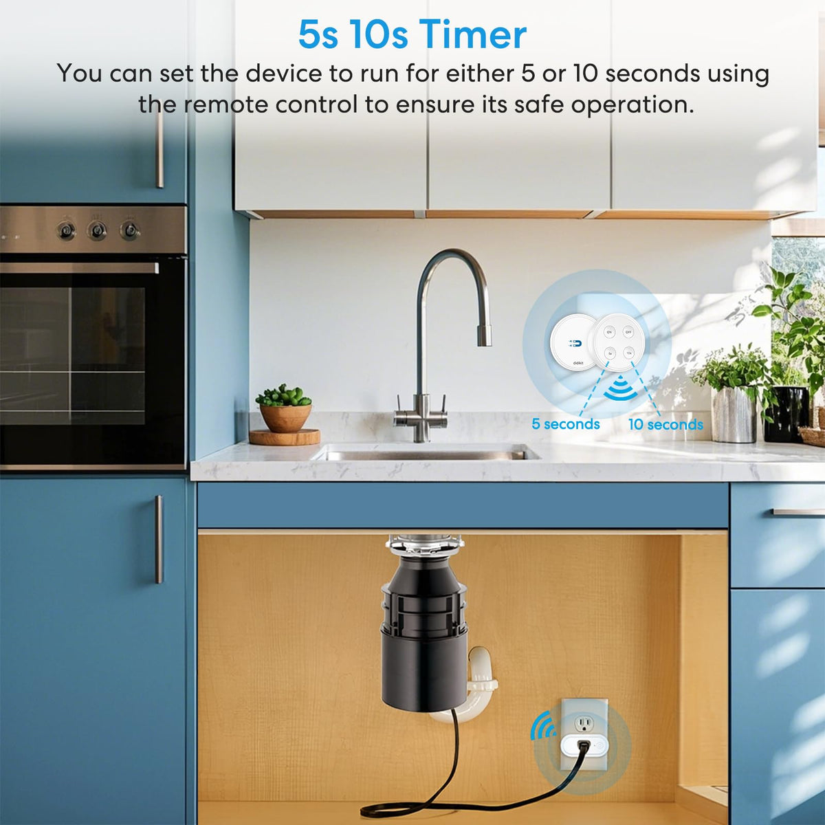 Didikit Garbage Disposal Wireless Switch Kit – Wall Mount & Remote On/Off with 5s/10s Timer, 1800W, 1HP, White