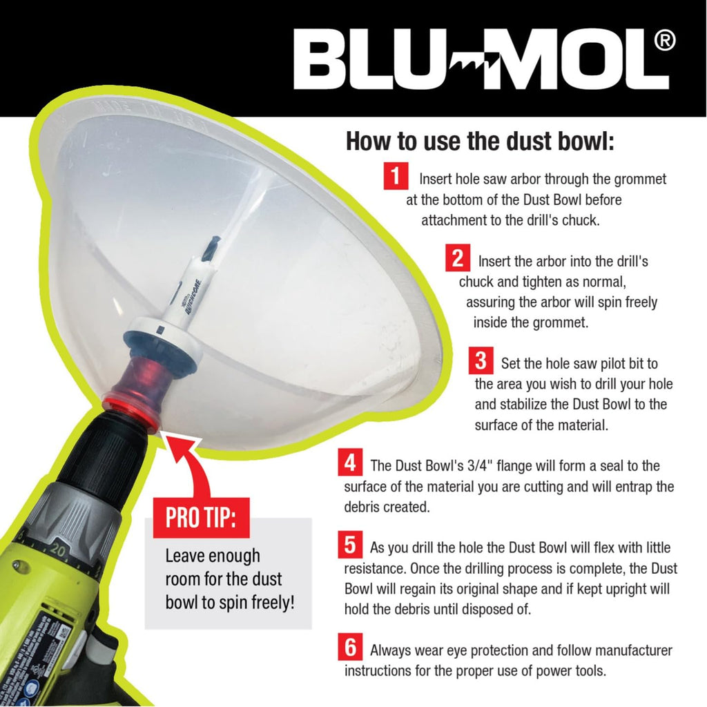 Disston Blu-MOL RemGrit Dust Bowl for Hole Saws – Universal Fit, Cleaner Drilling, Recessed Lighting