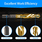 DKIBBITH 6-Piece Titanium Drill Tap Set SAE 10-32NC, 1/4-Inch Hex Shank