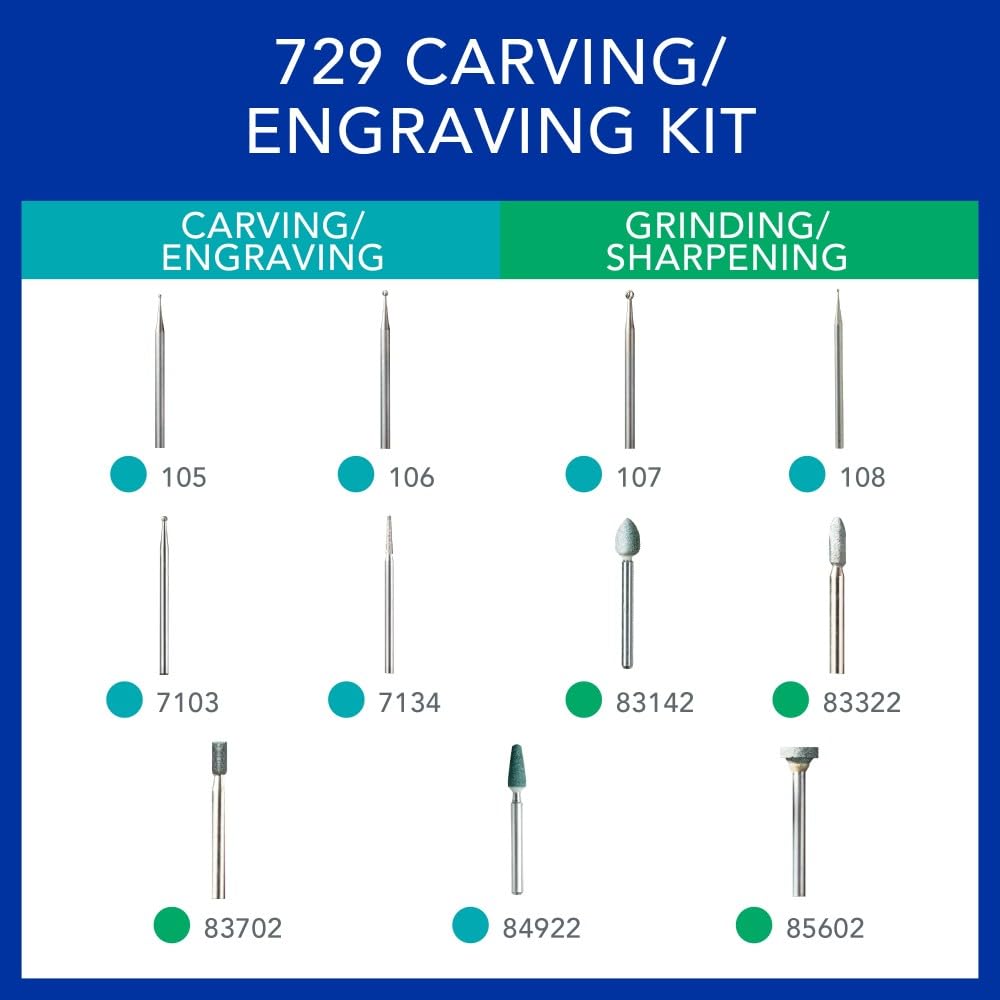 Dremel 729-01 11-Piece Carving & Engraving Micro Kit | Engraving Bits & Diamond Wheel Points