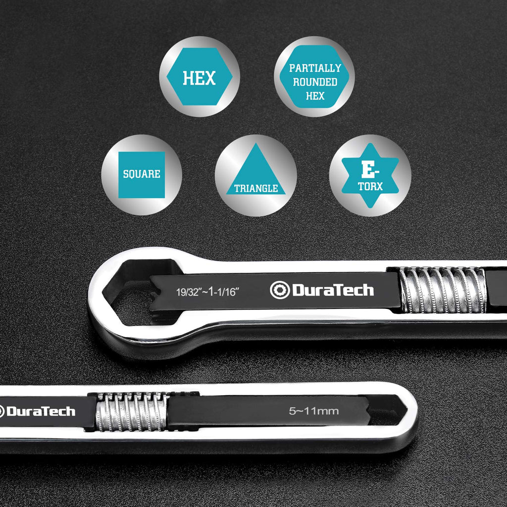 DURATECH Universal Wrench Set – 8in & 10in, SAE & Metric, 44 Sizes, Drop-Forged, ANSI Standard
