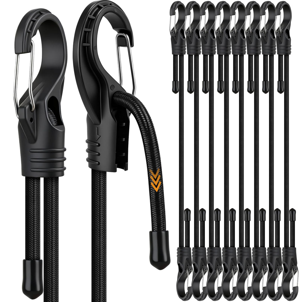 ELEAD 8-Piece 24-Inch Adjustable Bungee Cords with Hooks – Heavy Duty Carabiner Straps