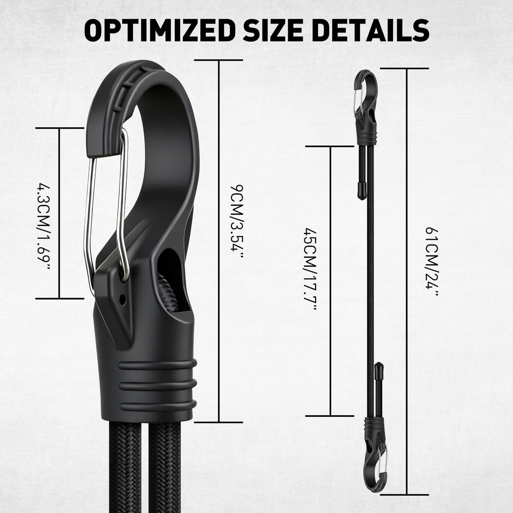 ELEAD 8-Piece 24-Inch Adjustable Bungee Cords with Hooks – Heavy Duty Carabiner Straps