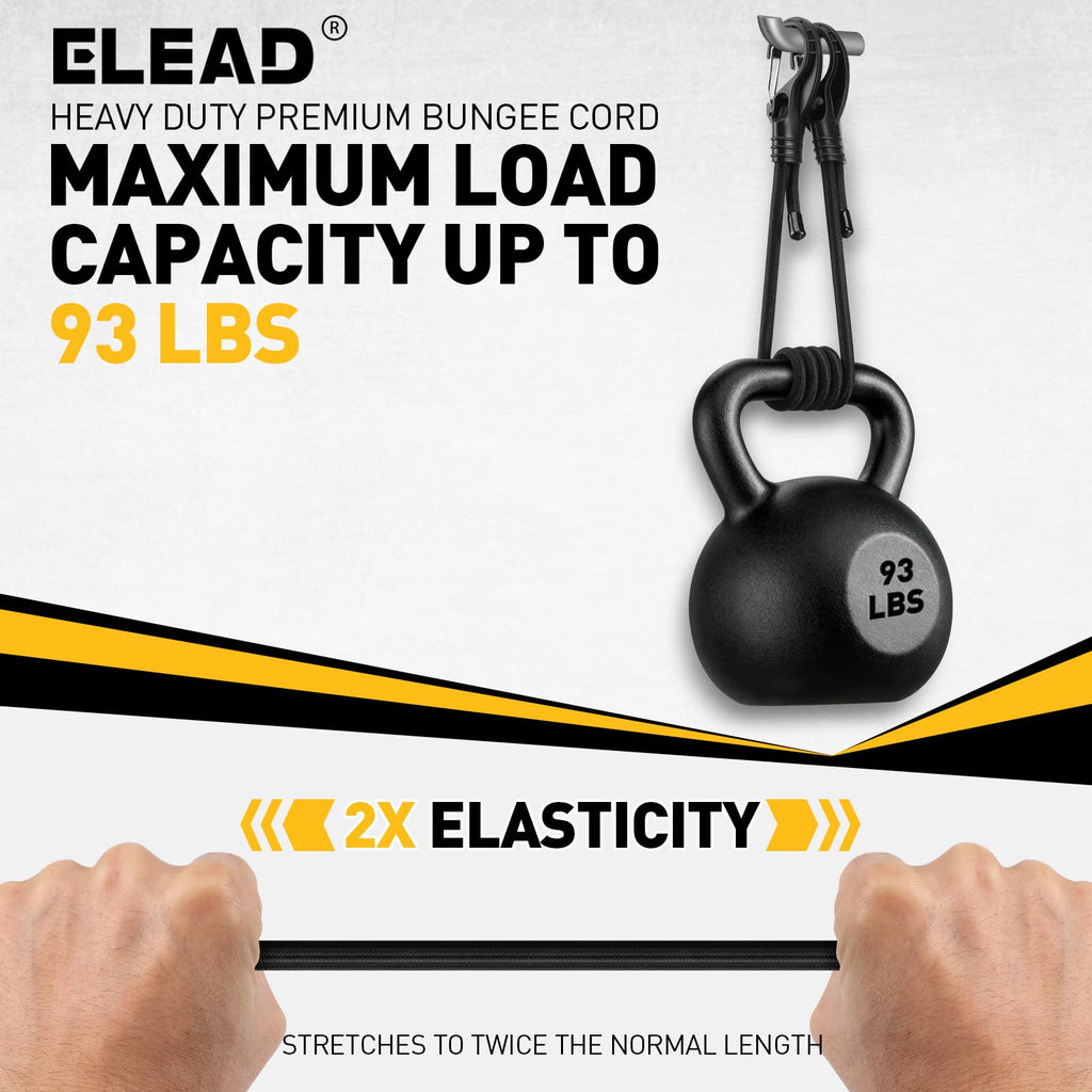 ELEAD 8-Piece 24-Inch Adjustable Bungee Cords with Hooks – Heavy Duty Carabiner Straps