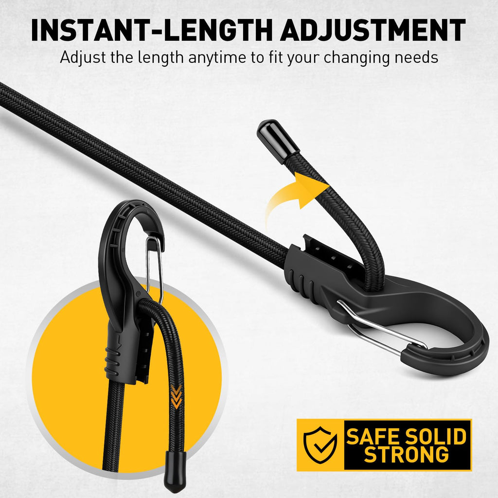 ELEAD 8-Piece 24-Inch Adjustable Bungee Cords with Hooks – Heavy Duty Carabiner Straps