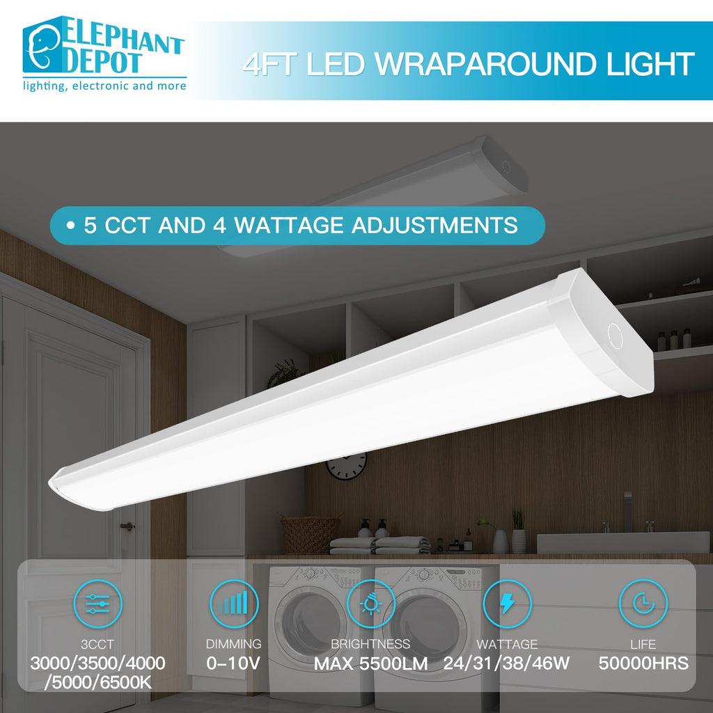 ELEPHANT DEPOT 4FT LED Wraparound Light – 4-Pack, 5500 lm, 5CCT, 0-10V Dimming, 120-277V