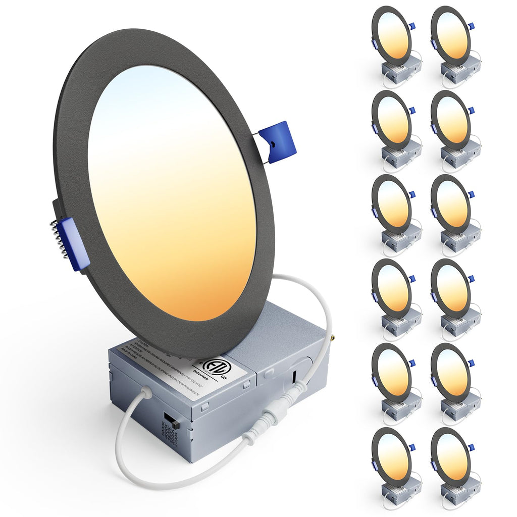 Ensenior 12-Pack 6-Inch LED Recessed Downlights – 5CCT Dimmable, 1200LM, Canless, IC/Wet Rated
