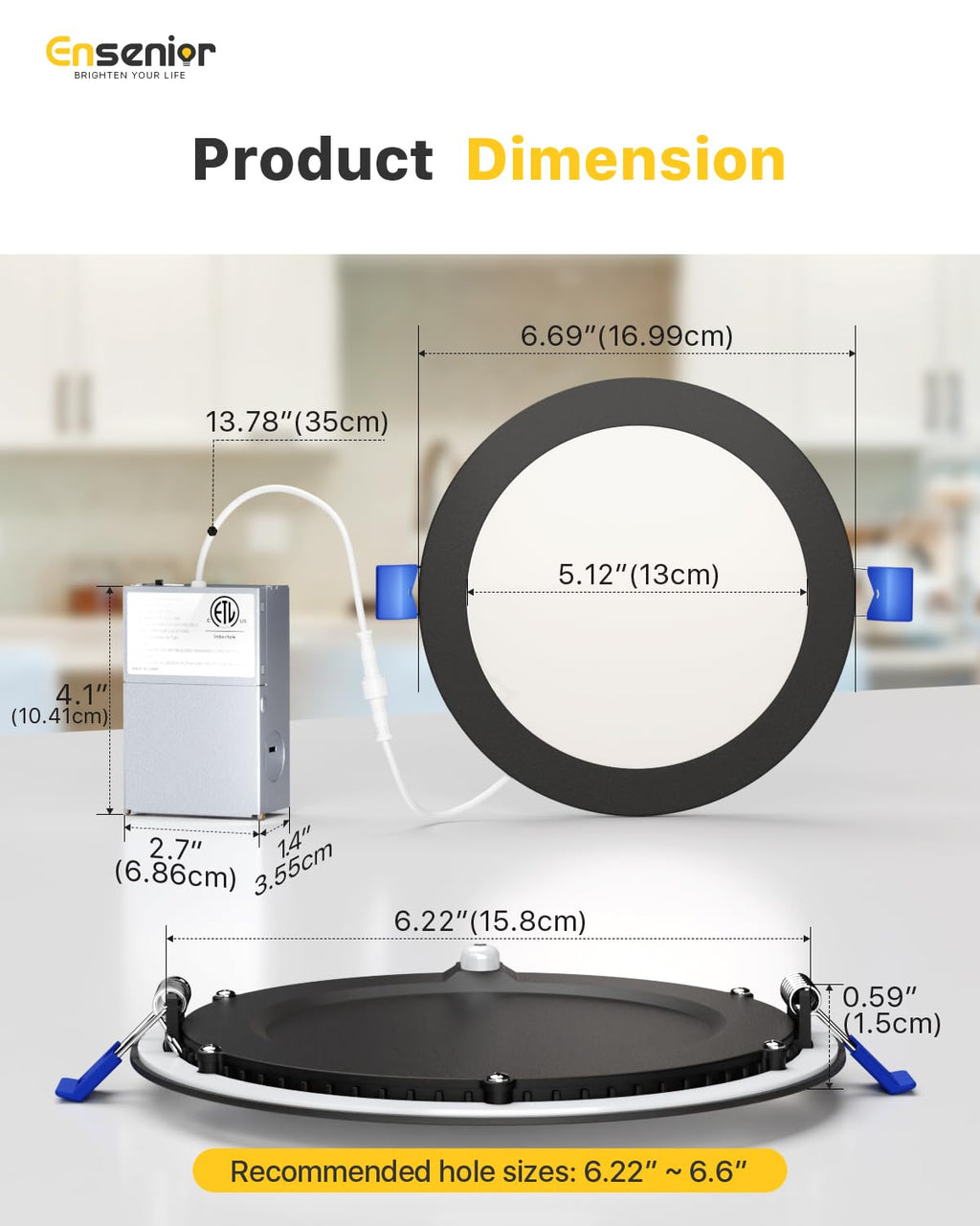 Ensenior 12-Pack 6-Inch LED Recessed Downlights – 5CCT Dimmable, 1200LM, Canless, IC/Wet Rated