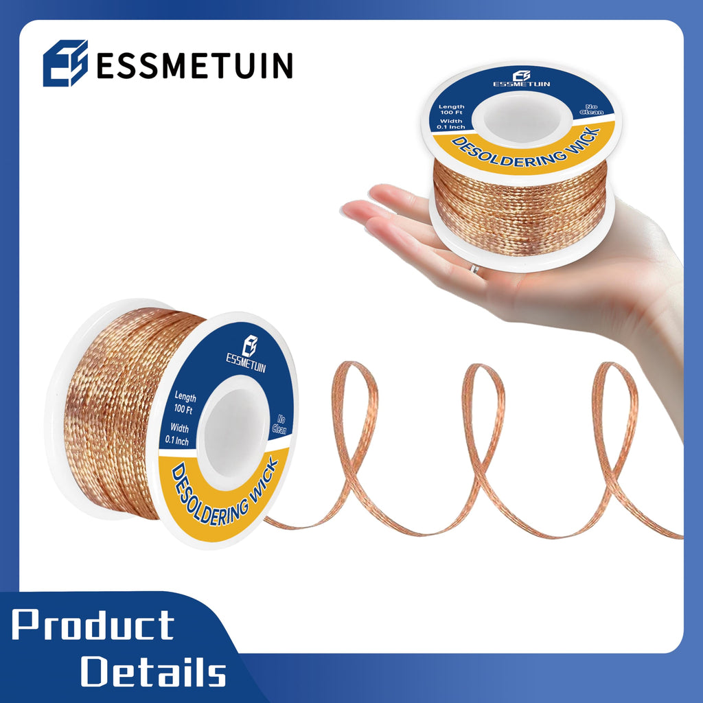 Essmetuin Solder Wick Braid 100ft with Flux for Electronics (0.1in / 2.5mm)
