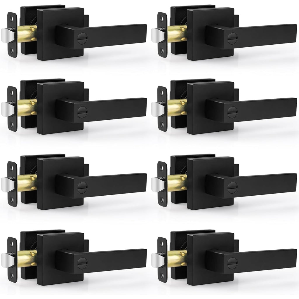 Estmoon 8-Pack Black Privacy Door Handles with Lock – Heavy-Duty Interior Levers for Bedroom & Bathroom