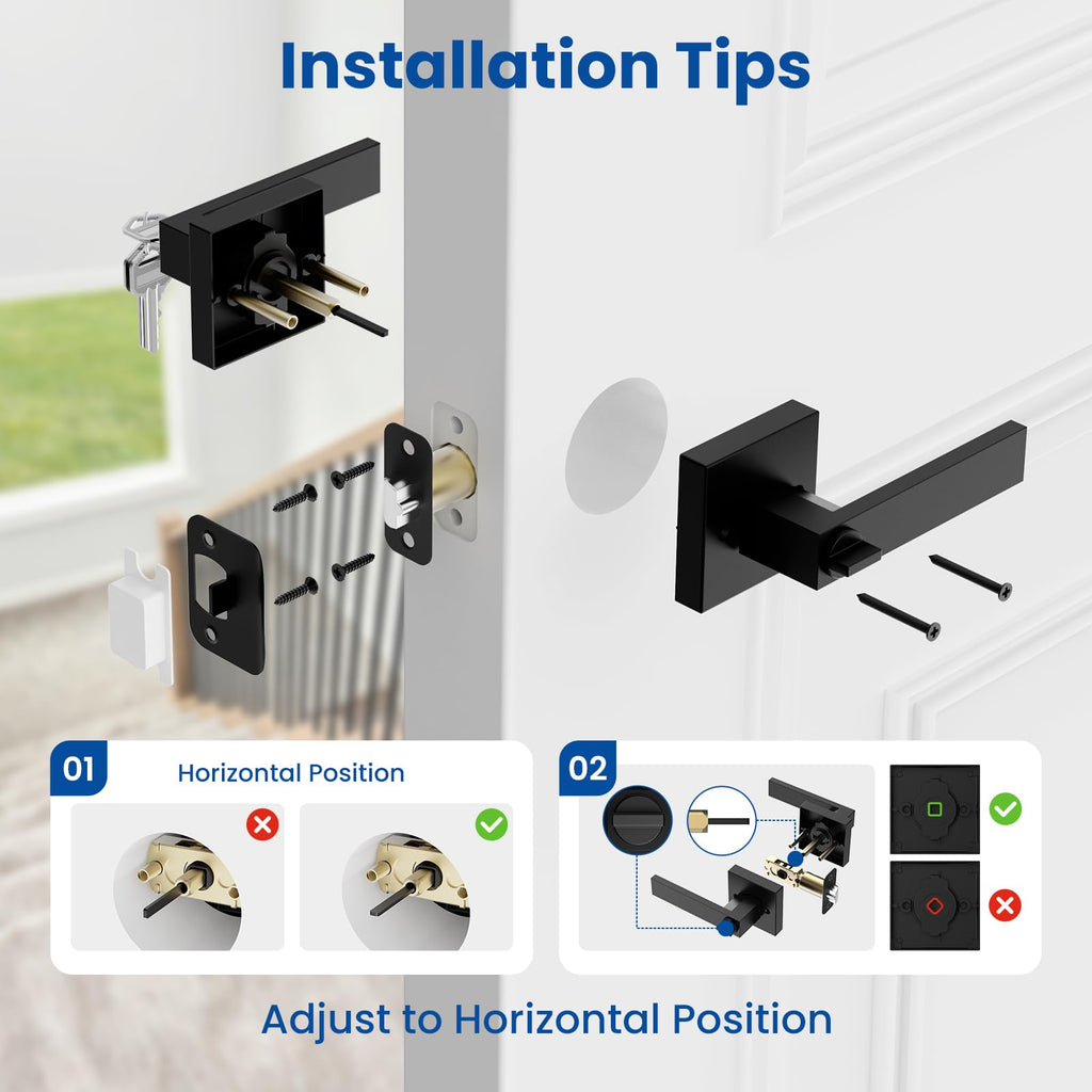 Estmoon Matte Black Door Lock Knob with Lock – Heavy-Duty Exterior Lockset
