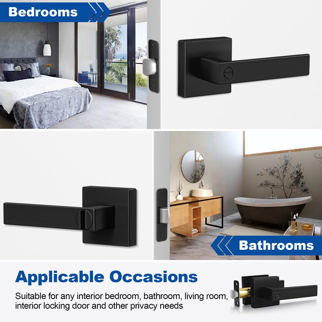 Estmoon 8-Pack Black Privacy Door Handles with Lock – Heavy-Duty Interior Levers for Bedroom & Bathroom