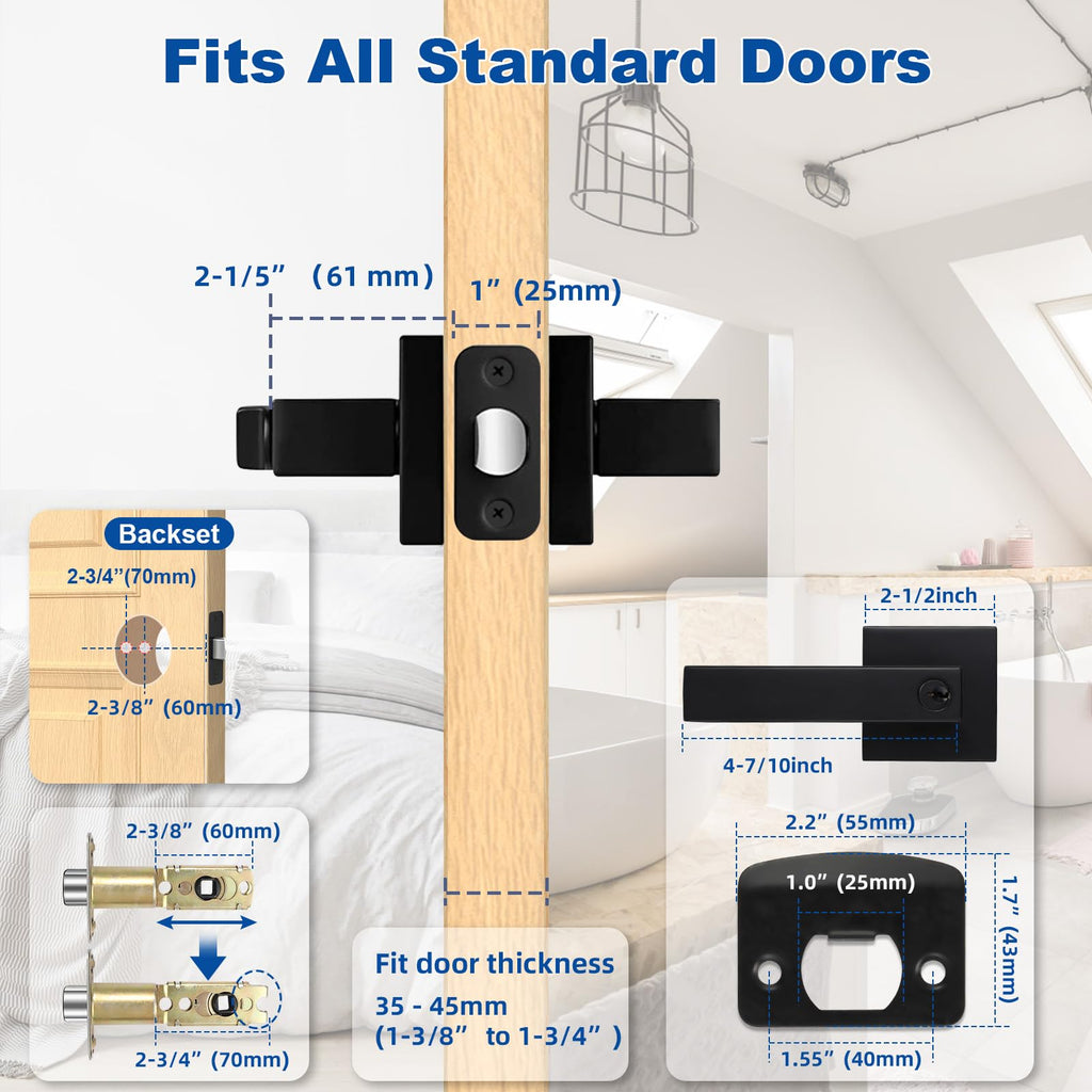 Estmoon Matte Black Door Lock Knob with Lock – Heavy-Duty Exterior Lockset