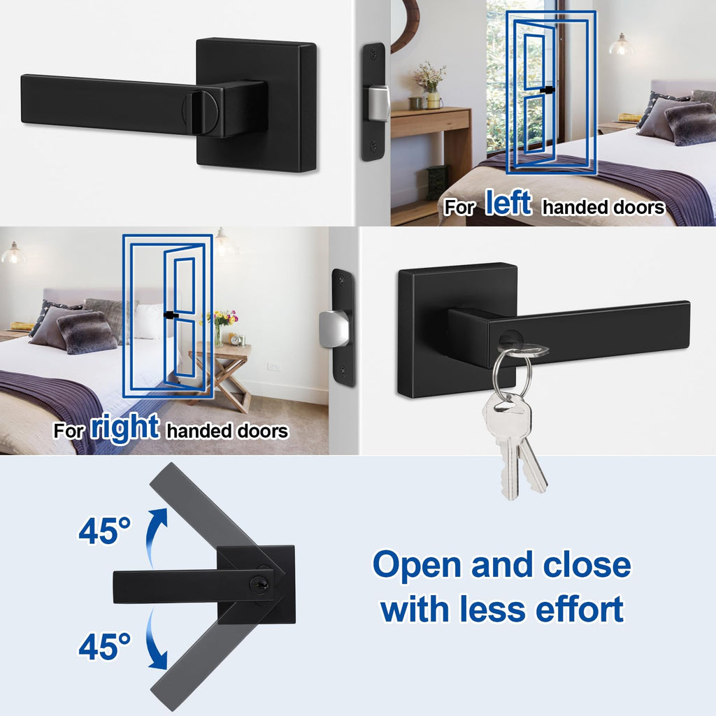 Estmoon Matte Black Door Lock Knob with Lock – Heavy-Duty Exterior Lockset