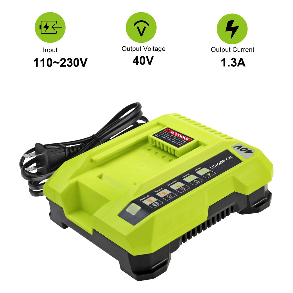 Fhybat 7500mAh Ryobi 40V Battery + OP401 Charger – 2 Pack Replacement for OP40601/02