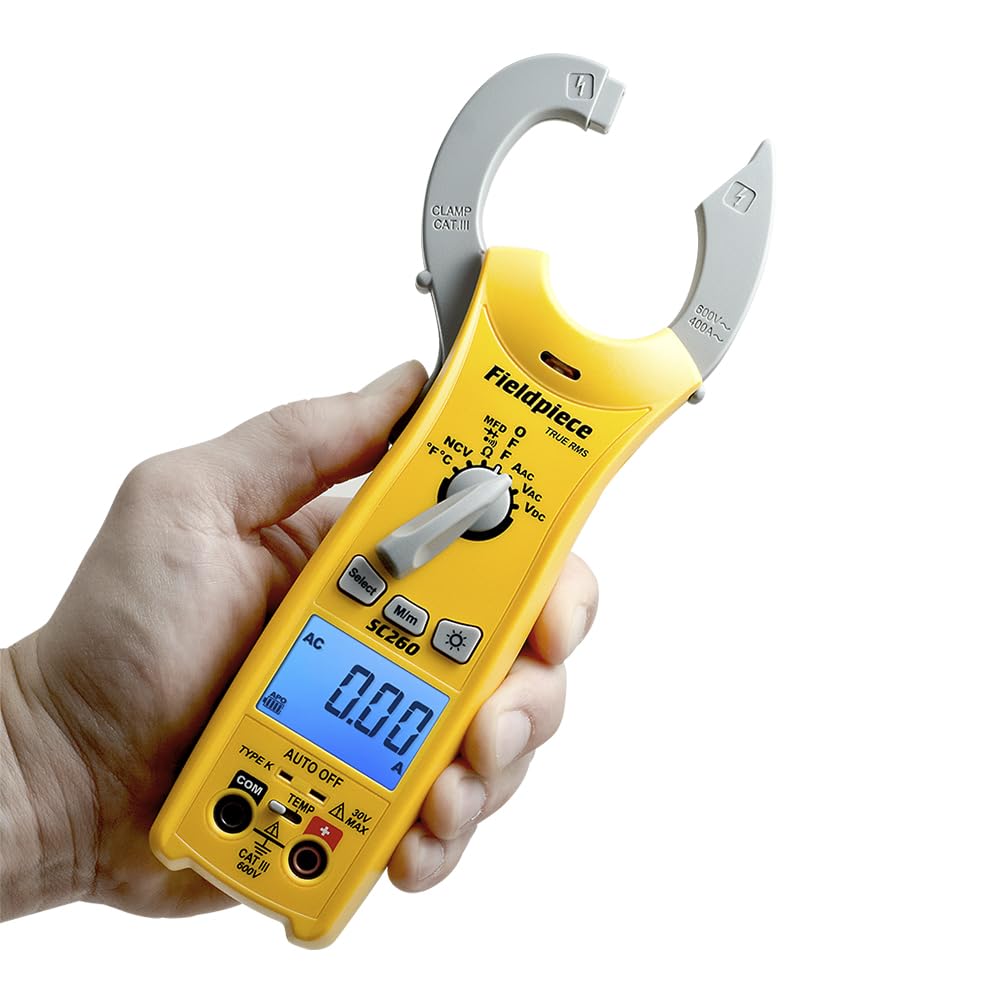 Fieldpiece SC260 Compact HVACR Clamp Meter – True RMS, Temperature, Capacitance & Backlight