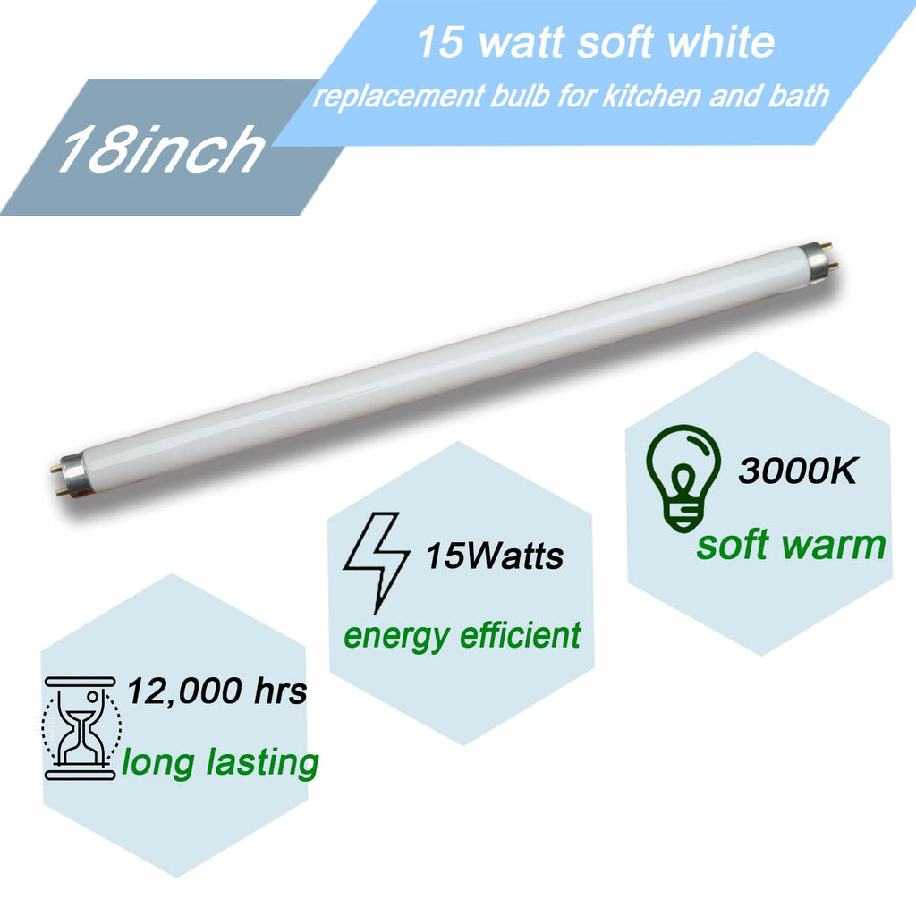 Flyercatch 18-Inch F15T8/WW Warm White Fluorescent Bulb | 15W Replacement for Kitchen & Bath