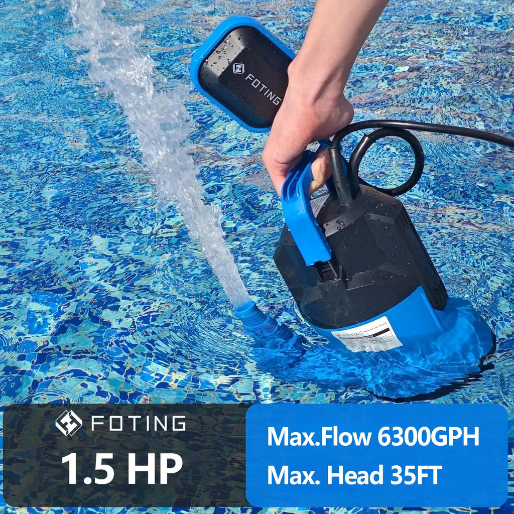FOTING 1.5HP Sump Pump — 6300GPH High-Flow Submersible with Float Switch