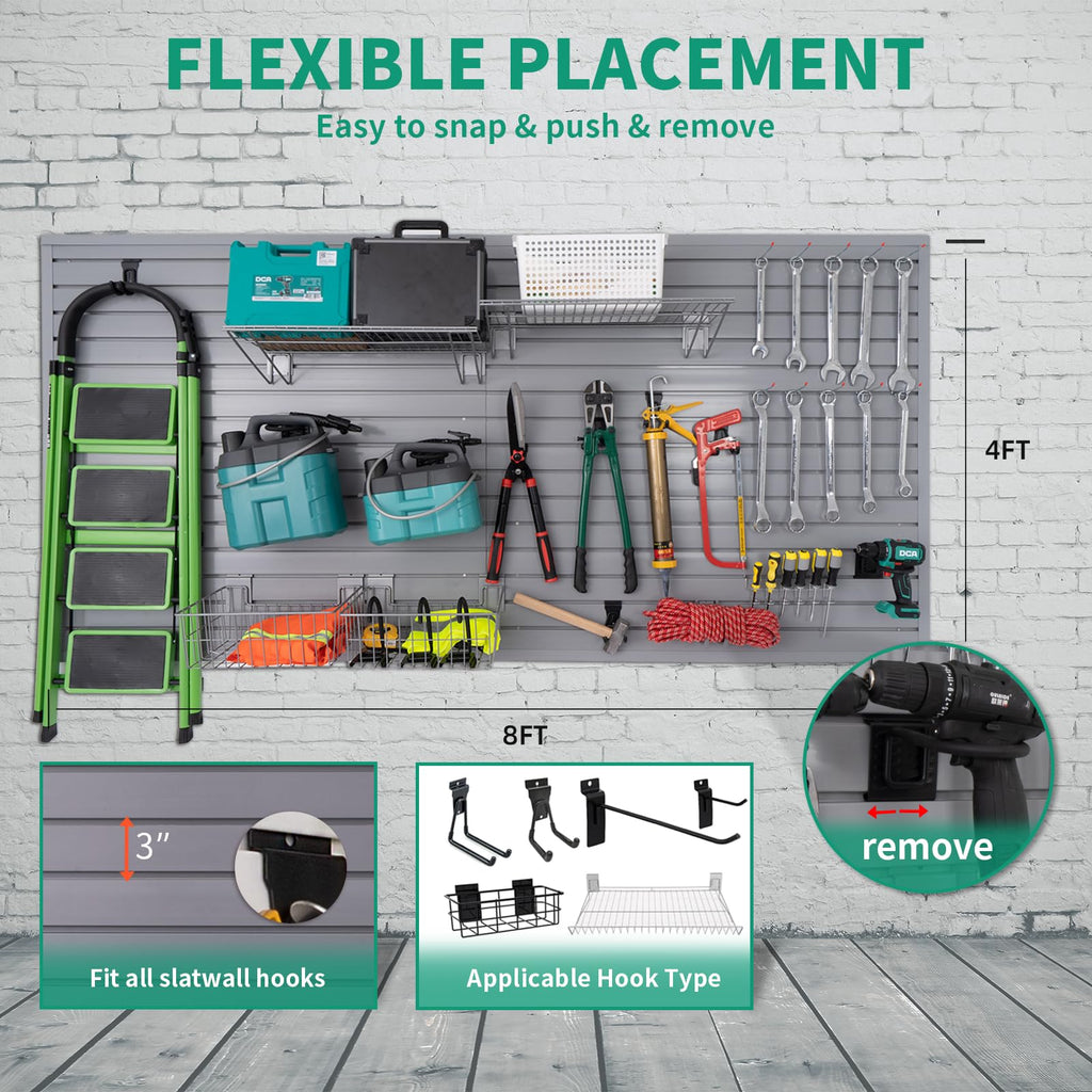 FRAYSCENT Slat Wall Paneling – PVC Garage Storage & Tool Organizer, Grey, 4x8