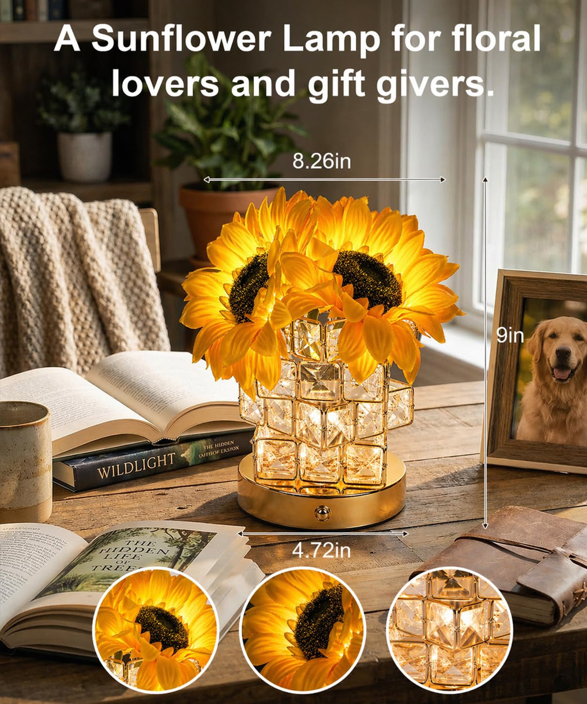 Fussion Sunflower Lamp - Cordless Night Light with 3 Color Temperatures