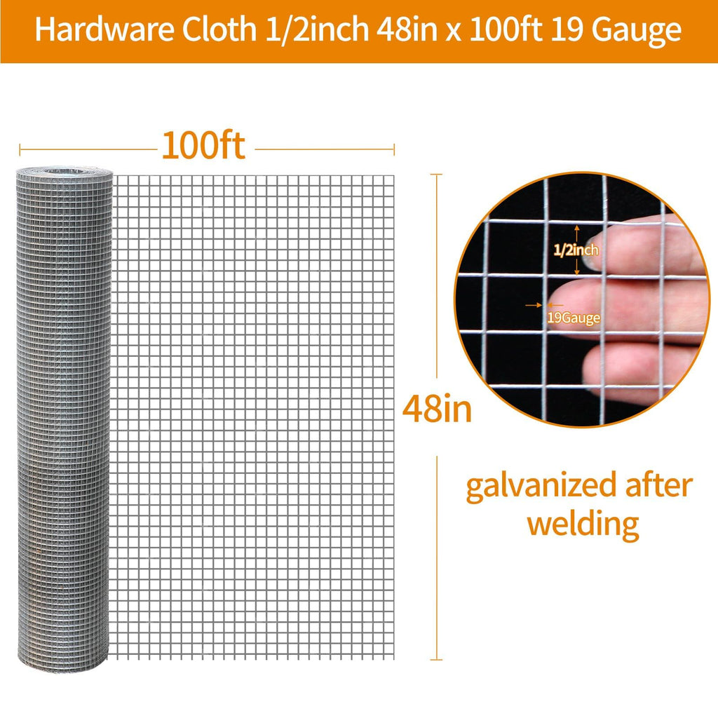 Gartist 19GA Half-Inch Hardware Cloth 48x100' – Galvanized After Welding
