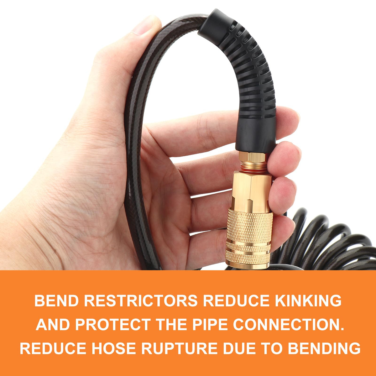 GASHER 1/4 x 10FT Black Reinforced Polyurethane Recoil Air Hose – Bend Restrictor & Quick Coupler