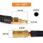 GASHER 1/4 x 10FT Black Reinforced Polyurethane Recoil Air Hose – Bend Restrictor & Quick Coupler