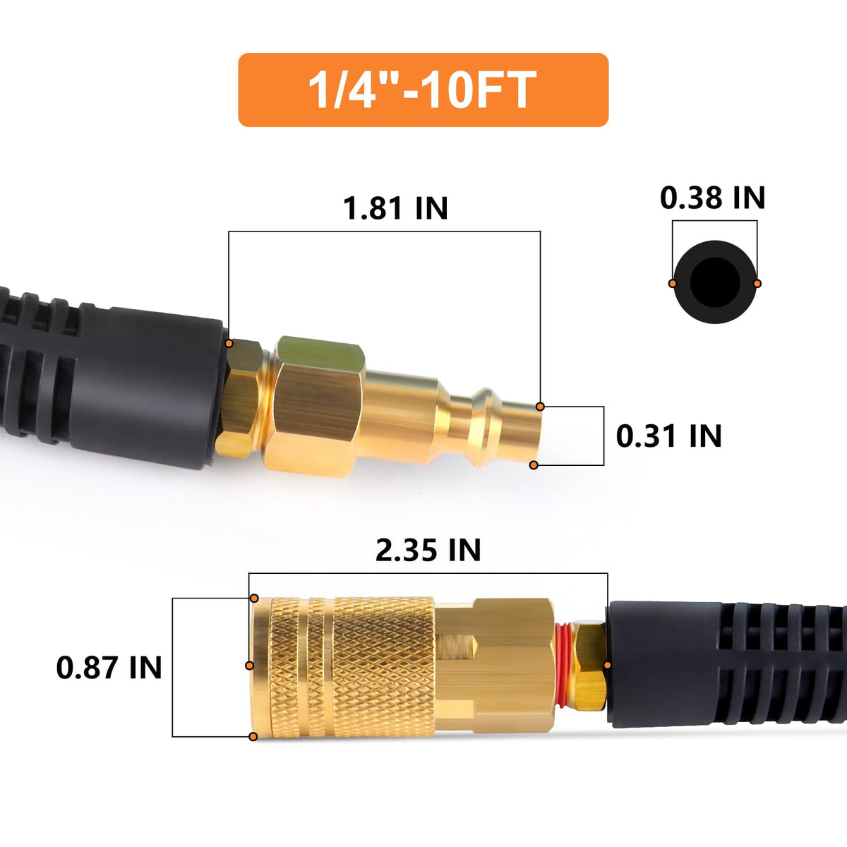 GASHER 1/4 x 10FT Black Reinforced Polyurethane Recoil Air Hose – Bend Restrictor & Quick Coupler