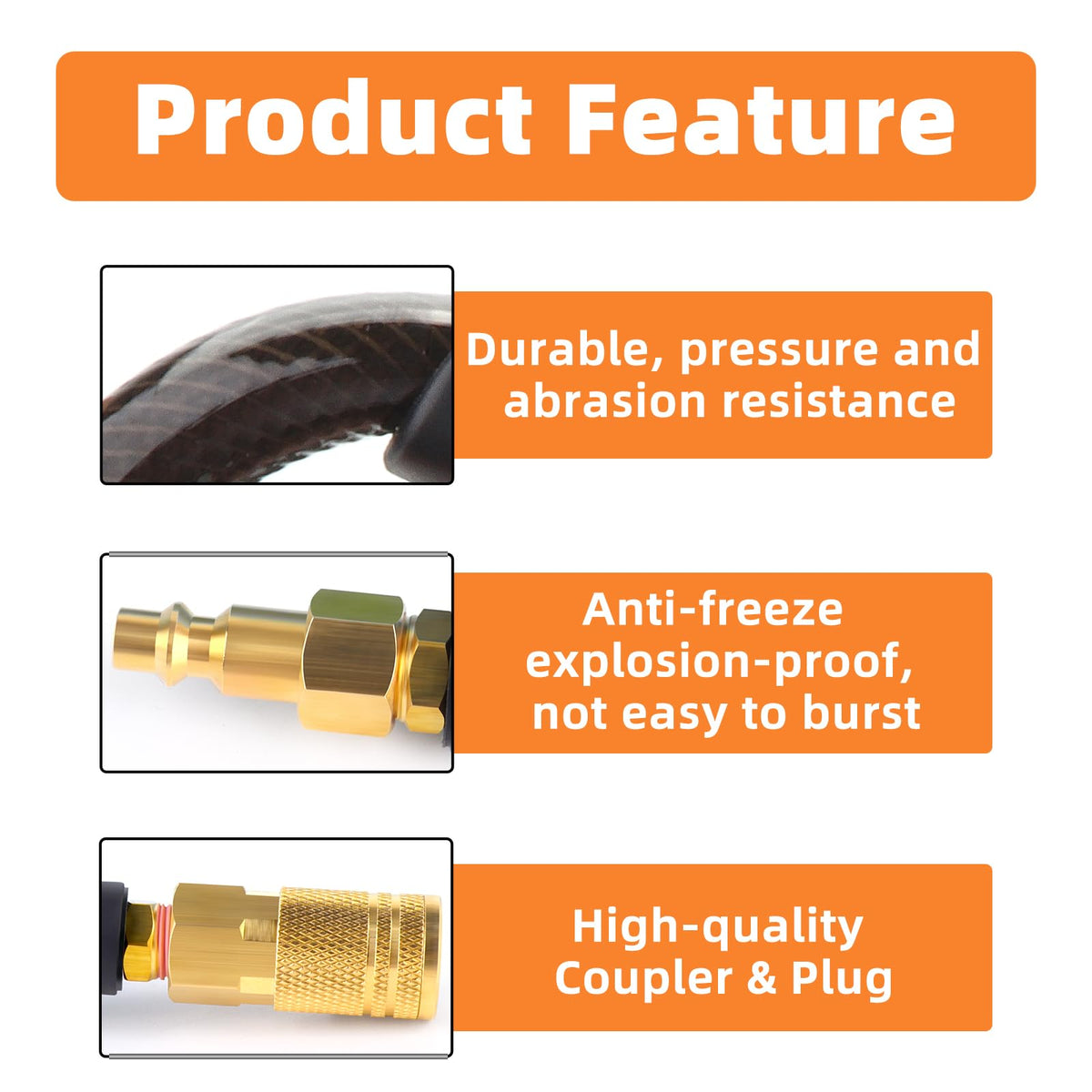 GASHER 1/4 x 10FT Black Reinforced Polyurethane Recoil Air Hose – Bend Restrictor & Quick Coupler