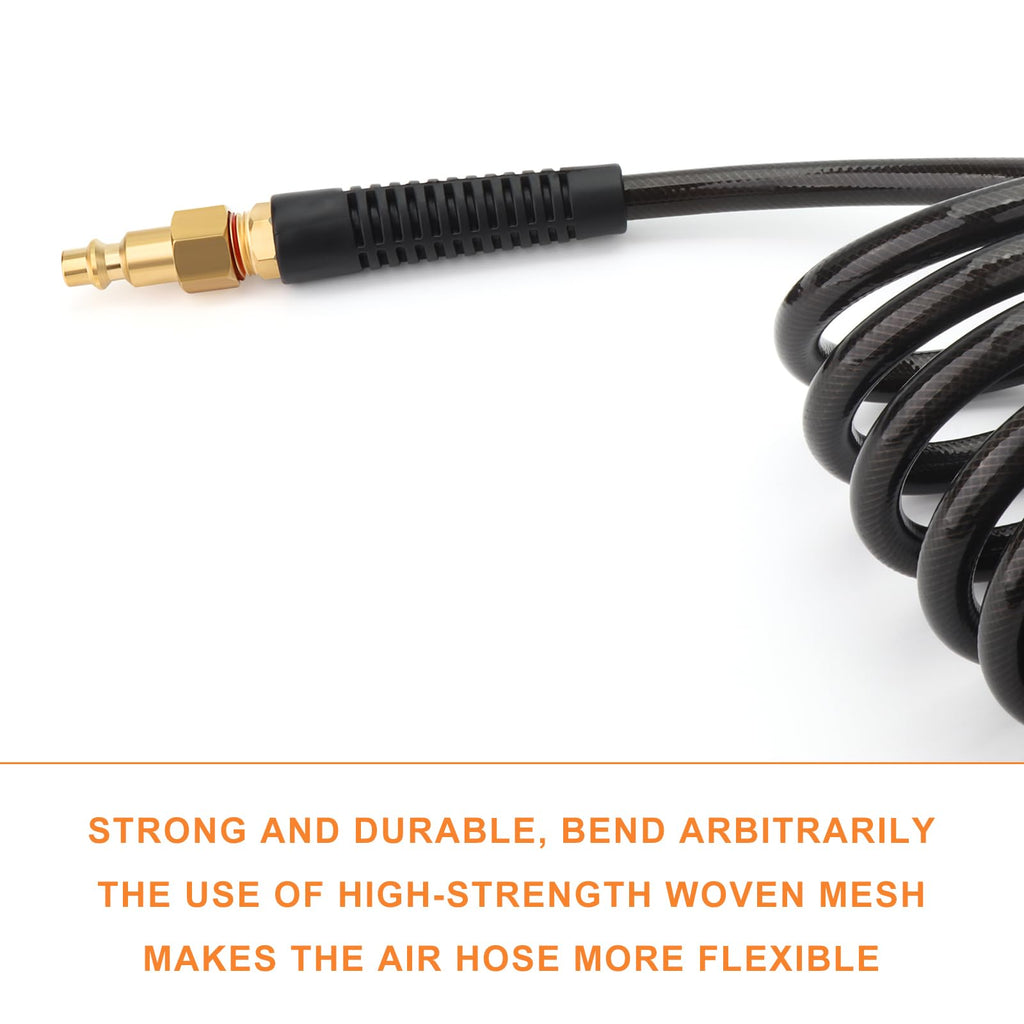GASHER 1/4 x 10FT Black Reinforced Polyurethane Recoil Air Hose – Bend Restrictor & Quick Coupler
