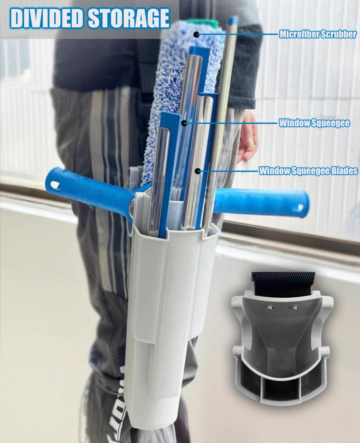 Generic Window Cleaning Holster with Belt, Quick-Connect Leg Strap, Removable Side Bucket – Multi-Tool Waist Kit