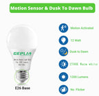 GEPLAD 4 Pack Motion Sensor LED Bulbs – 12W (100W Equivalent), Dusk-to-Dawn A19 E26