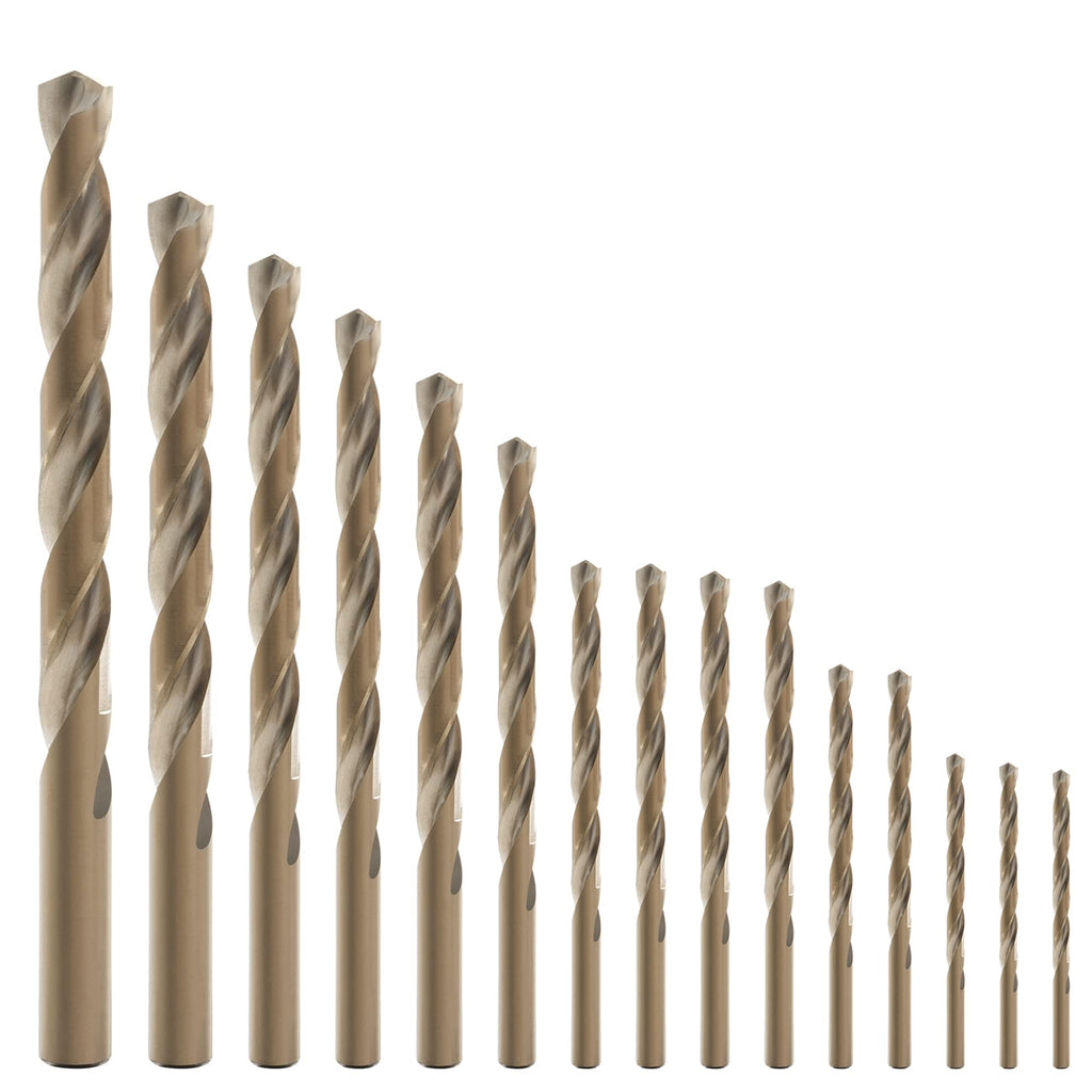 GMTOOLS 15Pcs Cobalt Drill Bit Set – M35 HSS, 135° Split Point, Jobber Length, Storage Case 1/16"-3/8"