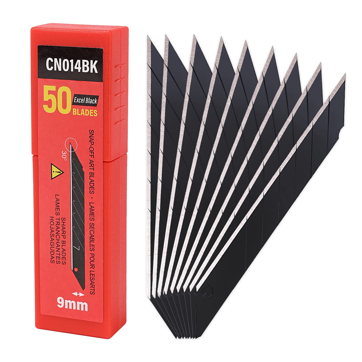 Gomake 9mm Utility Knife Replacement Blades – 100 Pcs Black Carbon Steel, 30° Snap-Off Edge