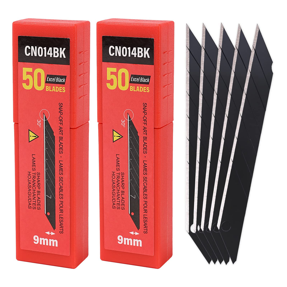 Gomake 9mm Utility Knife Replacement Blades – 100 Pcs Black Carbon Steel, 30° Snap-Off Edge