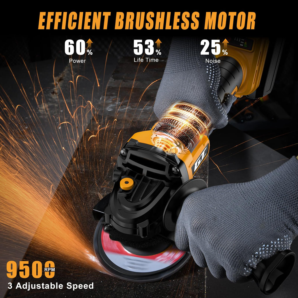 GOTUU Cordless Angle Grinder for DEWALT 20V MAX Battery – 4-1/2in Brushless Cut Off Tool, Safe Paddle Switch, 3-Speed