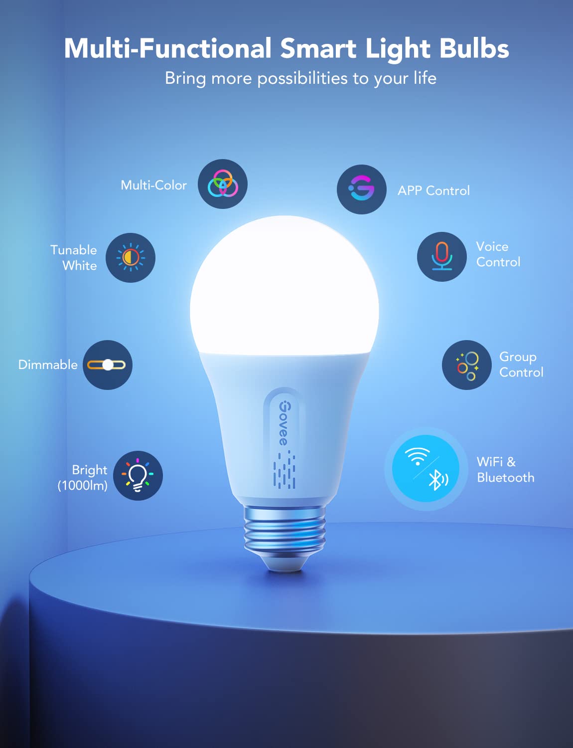 Govee LED Smart Light Bulbs (8 Pack) 1000LM RGBWW — Wi-Fi & Bluetooth, Alexa/Google Assistant Compatible