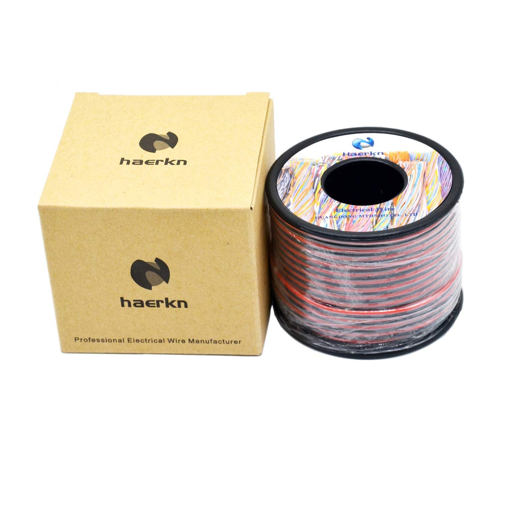 Haerkn 20 AWG Silicone Wire, 2-Conductor Parallel, 200 ft Total (Black & Red), 600V, Tinned Copper