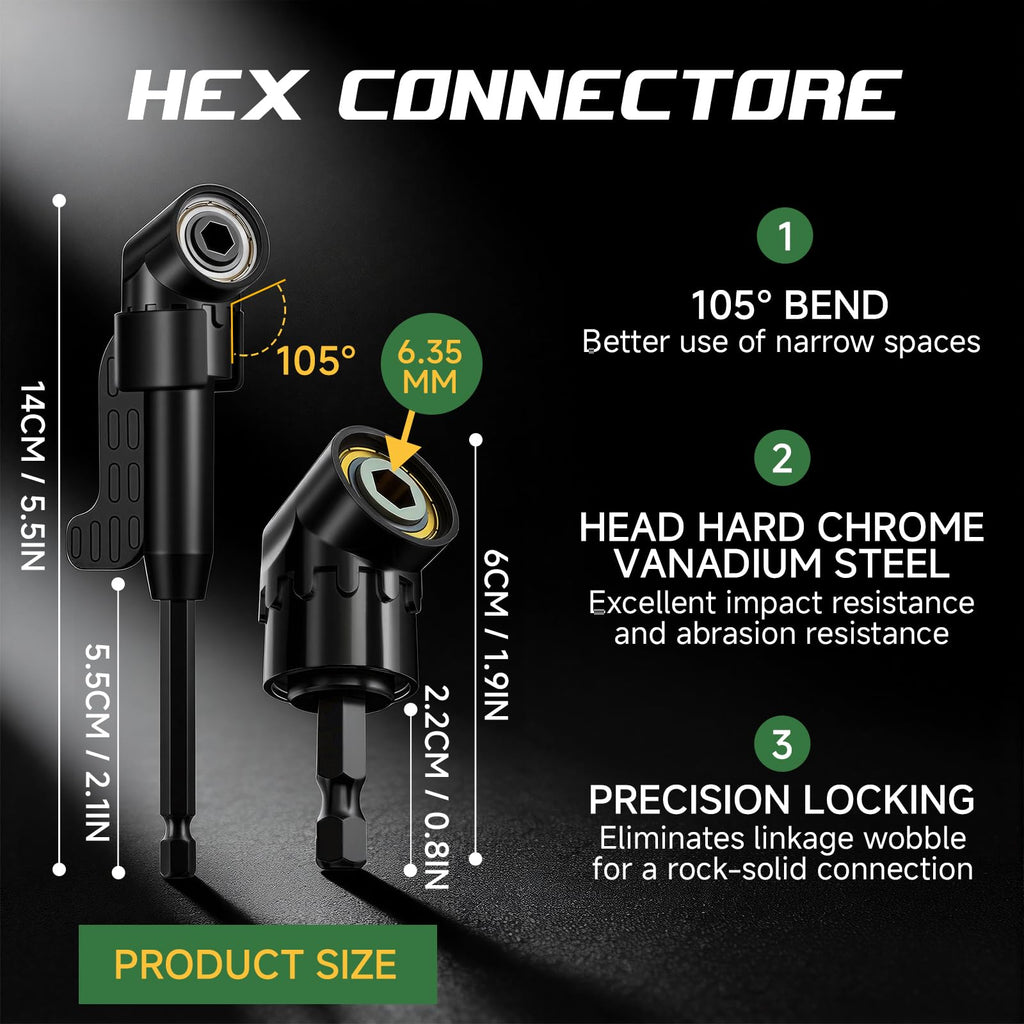HaimaiLife Right Angle Drill Attachment Kit — 17-Piece Magnetic Bit Set, 90/105° Rotatable Adapters